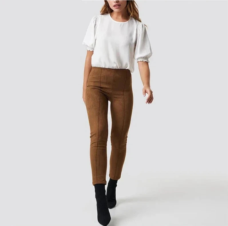 Women Pencil Pants Elastic Slim Tan Soft Trousers Ladies Casual