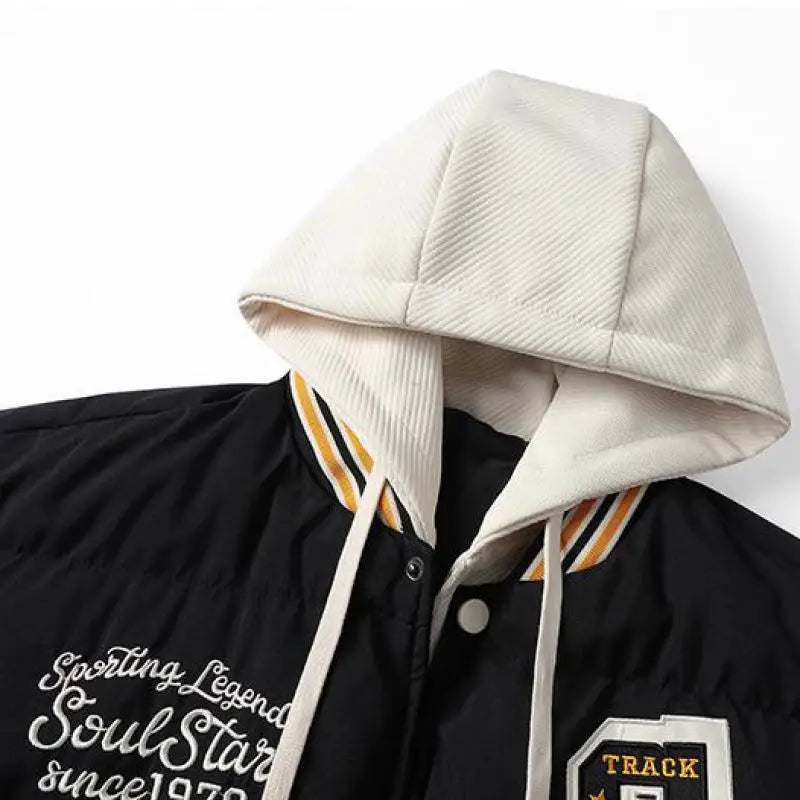 Winter Warm Cotton-padded  Varsity Jacket Thickened American Street Hooded Cotton-padded Jacket Men