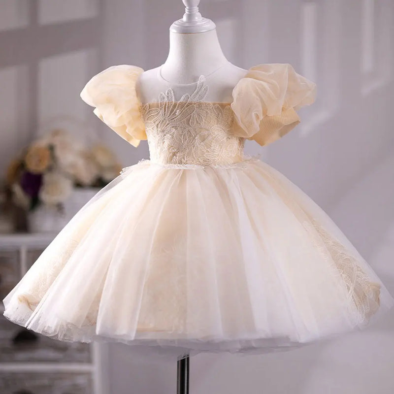 Champagne Girl Dress Appliques Princess Baby Kids Wedding Birthday Party Prom Gown