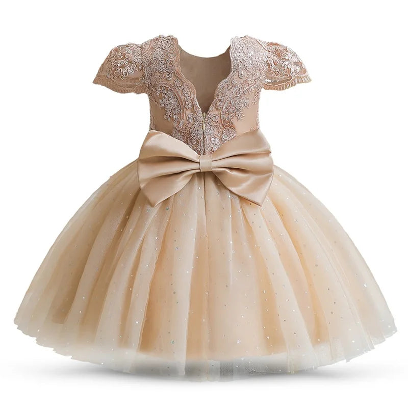 Girls Floral Bridesmaids Princess Dresses Birthday Evening Party Bowknot Ball Gown Party Pageant Dress Kids Dresses