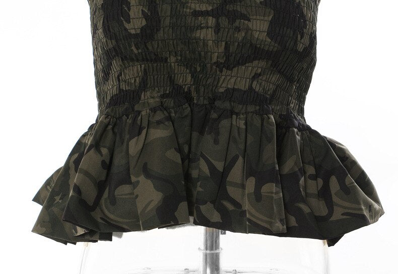 Spring Women Tank Tops Summer Camouflage Elastic Slim Strapless Sleeveless Short Ladies Crop Top