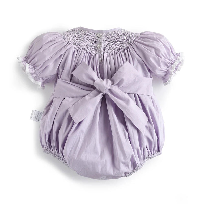 Baby Smocked Rompers for Infant Girls Vintage Smocking Purple Jumpsuit Toddler Princess Birthday Sister Matching Outfits Clothes