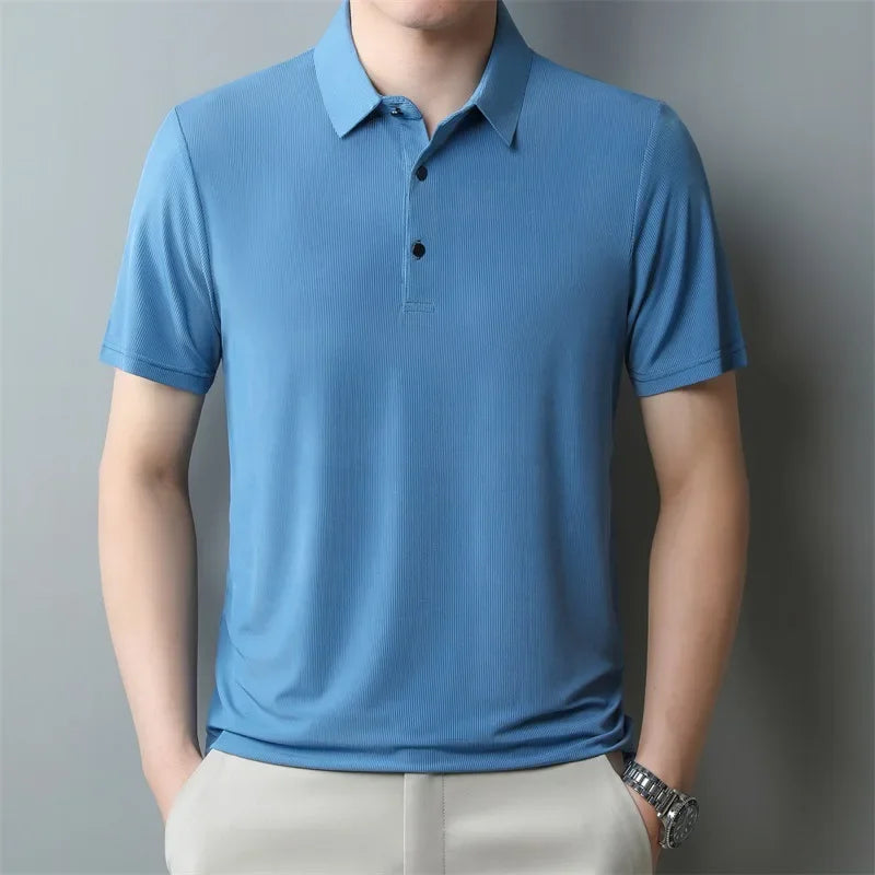 Men Polo Short T-shirt Summer Pure Flip Collar Thin Clothing Breathable