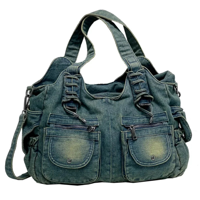 Women Bag Vintage Casual Denim Handbag Lady Jeans Tote Weave tape Creative Shoulder Messenger Bag