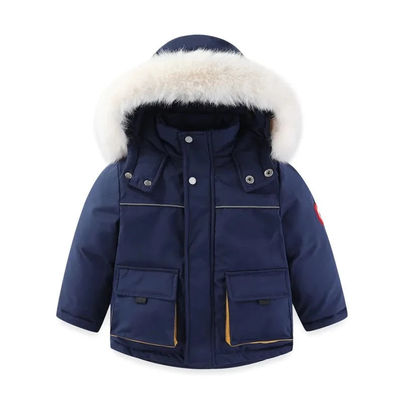 Winter Children's Cotton Coat with Plush and Thickened Insulation Windproof and Waterproof Cotton Jacket