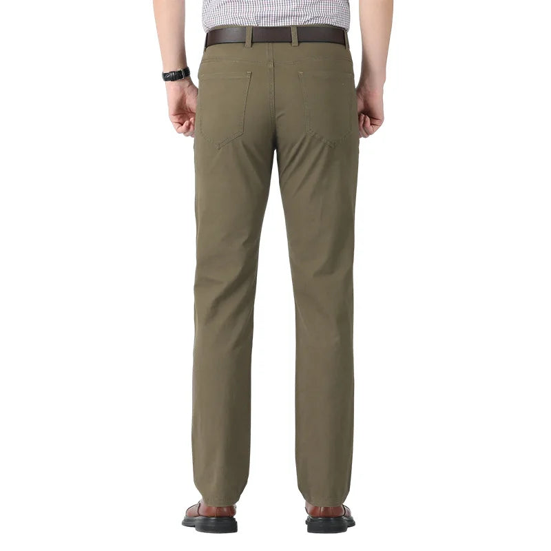 Olive Stretch Chinos Men Suit Pants Stretch Male Trousers Long Straight Pants