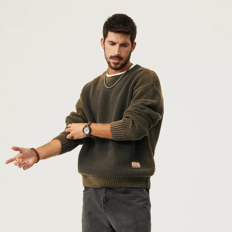 Autumn men knitwear casual loose gradient sweater men patch pullover tops