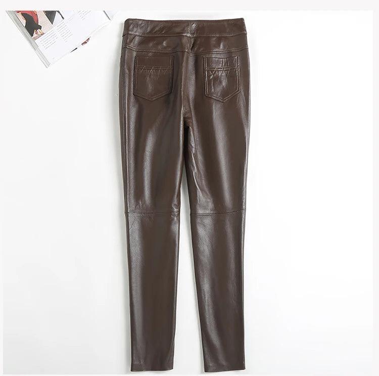 Women Leather Pants Ladies Slim Mid Waist Spring Autumn