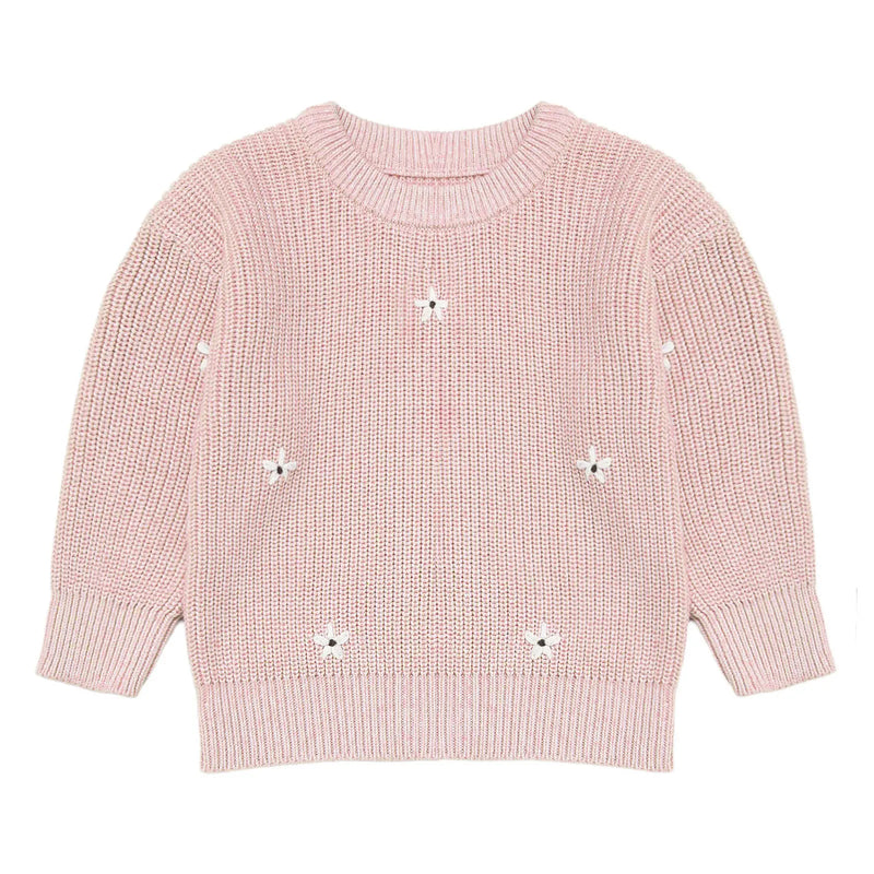 Toddler Baby Girls Knit Sweater Flower Embroidery Pullover Sweatshirt Top Kids Warm Fall Winter