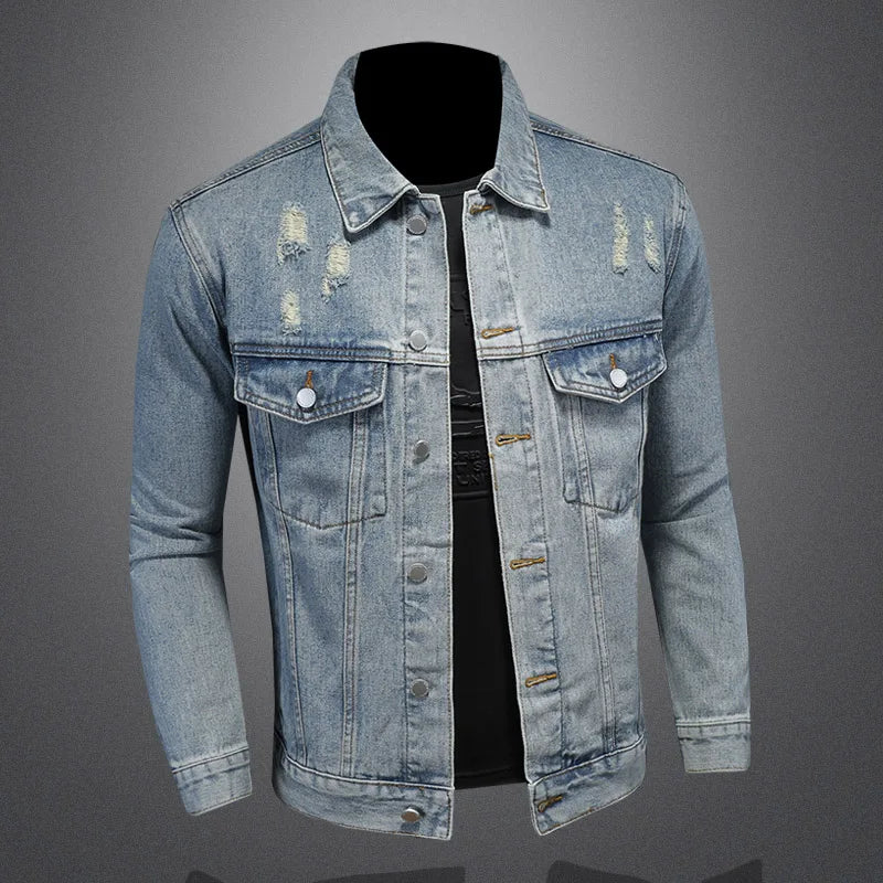 Handsome Trend Everything with Boutique Simple Ripped Men's Denim Coat Men Four Seasons