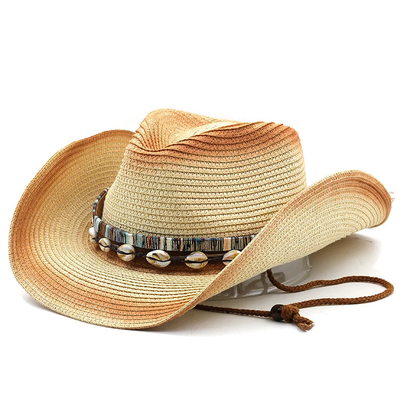 Hat Men's Sun Hat Wide Brim Fedora Hat Belt Decorate Beach Straw Hat for Men