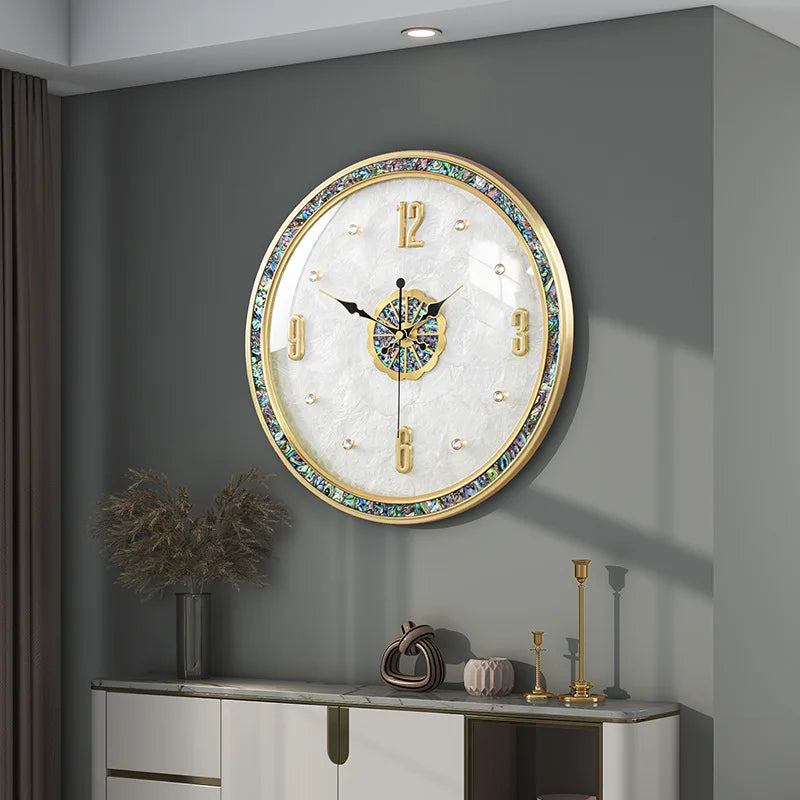 Luxury Brass Clock for Living Room Decoration Shell Wall Clock Decor