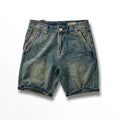 Summer American Retro Heavyweight Denim Cargo Shorts Men's Washed Old Loose Straight Casual