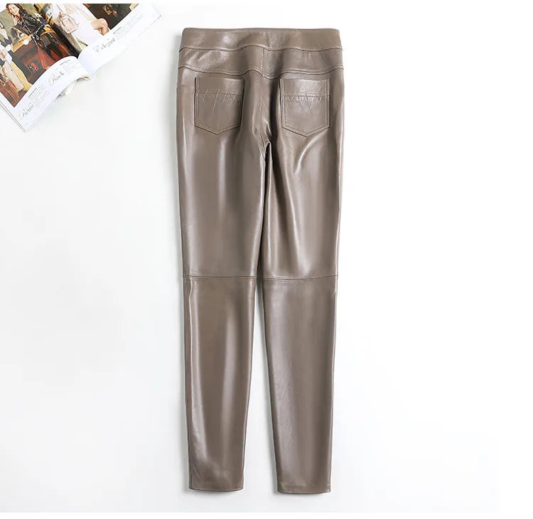 Women Leather Pants Ladies Slim Mid Waist Spring Autumn