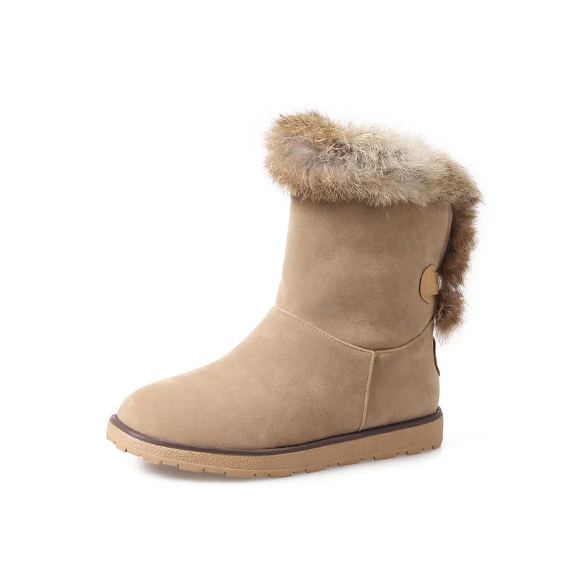 Winter Women Snow Furry Boots Thick Fur Lady Shoes Low Heels