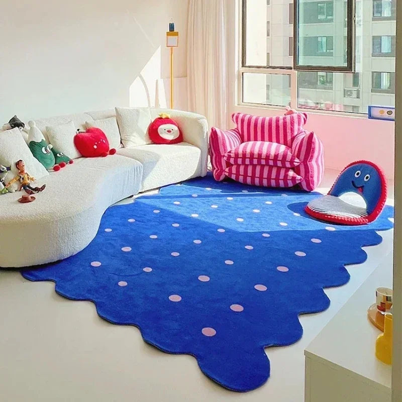 Blue Irregular Decorative Living Room Carpet Simple Bedroom Soft Rug Leisure Area Plush Mats