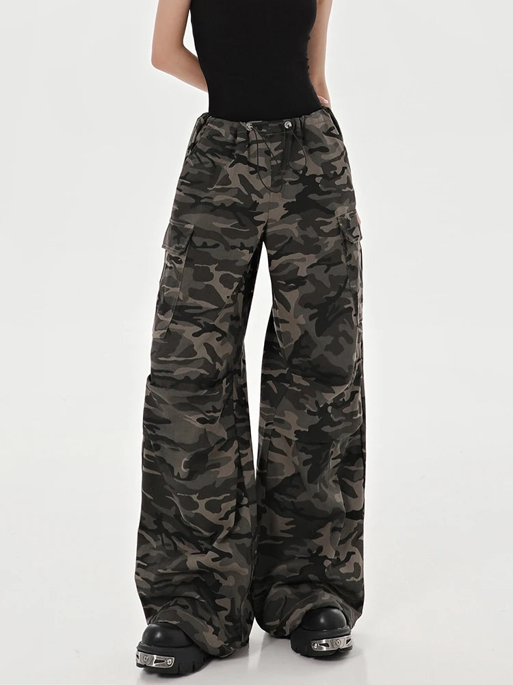 Women Camouflage Cargo Pants Trousers Wide Leg Pants