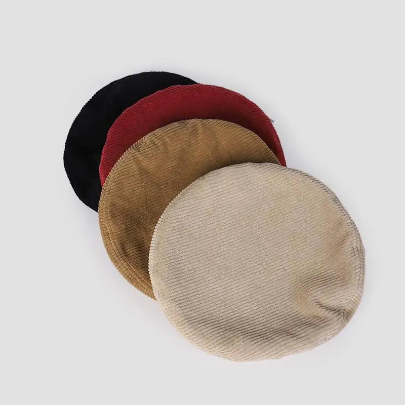 Women's Autumn Winter Letter Plush Beret Painter Hat Retro Warm Soft Corduroy Beret Hat