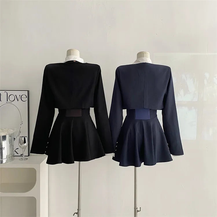 Formal Occasion Outfits Clothing Set Wrap Waist Dress Suit Jacket Autumn Winter Preppy Style