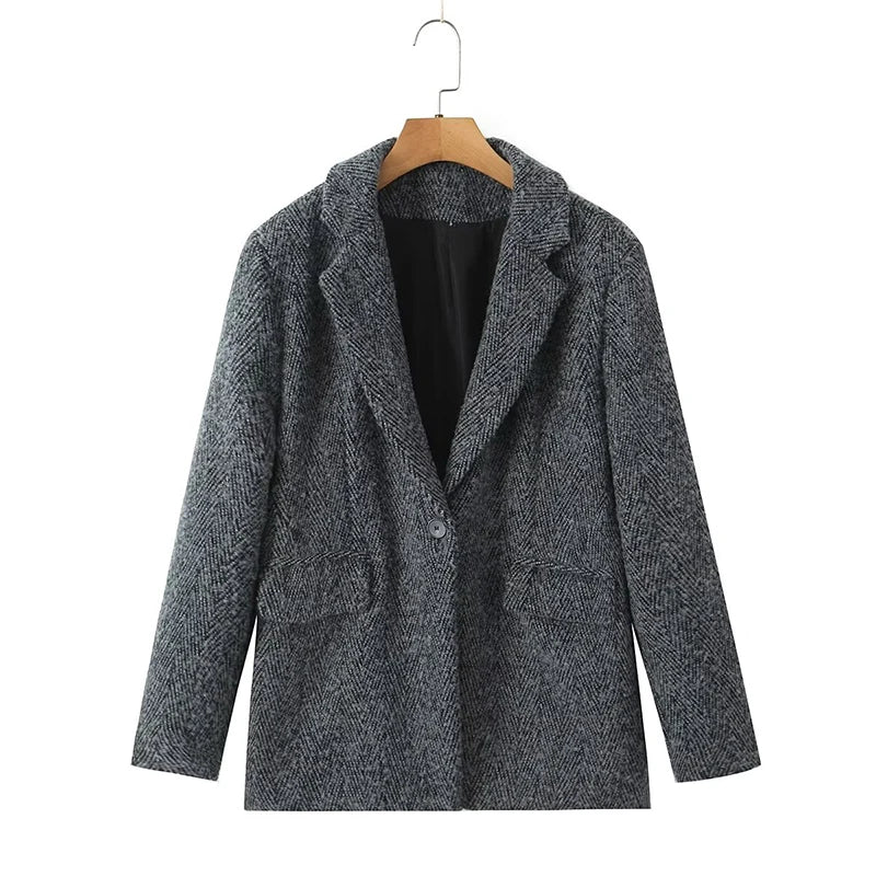 Women Casual Blazer Coat Autumn Winter Warm Woolen Outerwear