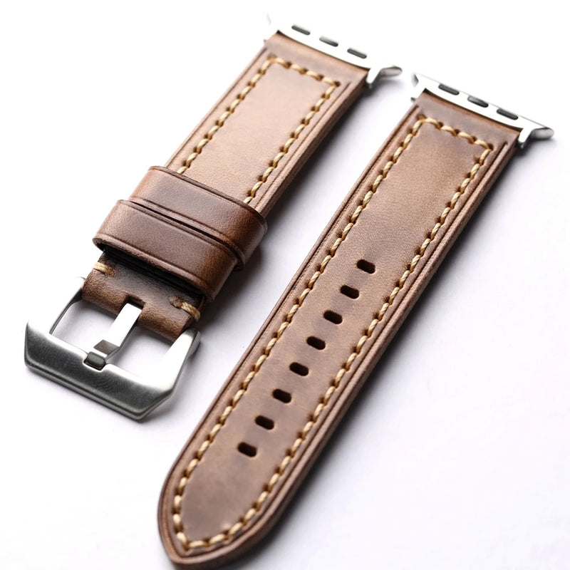 Handmade Leather Watchband For Apple Watch Ultra2 49MM 45MM 44MM 42MM Soft Bracelet Men Strap