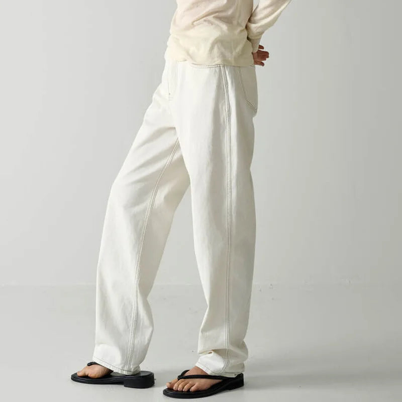 White Jeans Women High Waist Straight Leg Wide Leg Pants Trousers