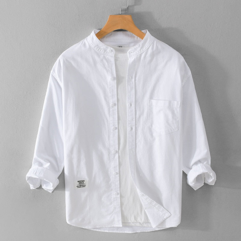 Oxford Cotton Three Quarter Sleeve Shirt for Men Summer Casual Tops