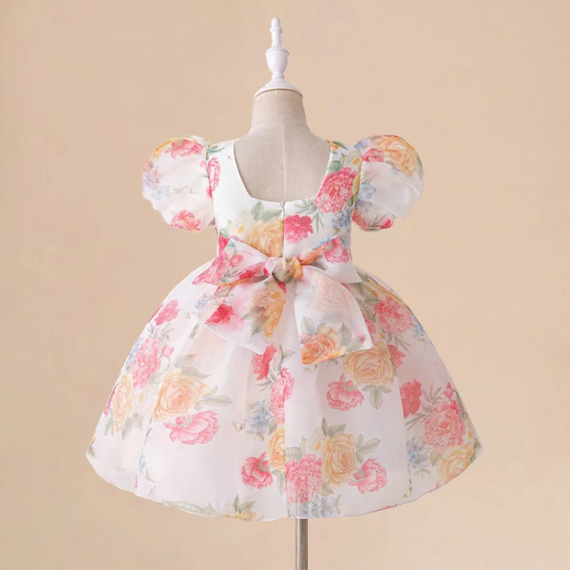 Elegant Girls Flower Puff Sleeve Dresses For Weddings  Kids Formal Birthday Party Fairy Princess Cloth