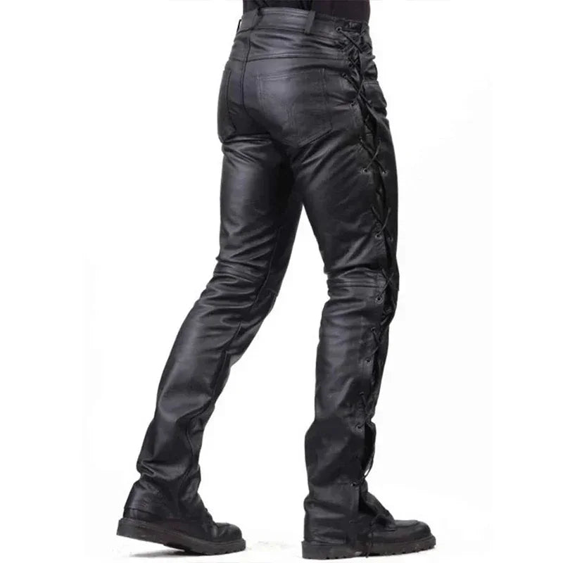 Men's Matte Motorcycle Leather Pants Low Waist Faux Trousers