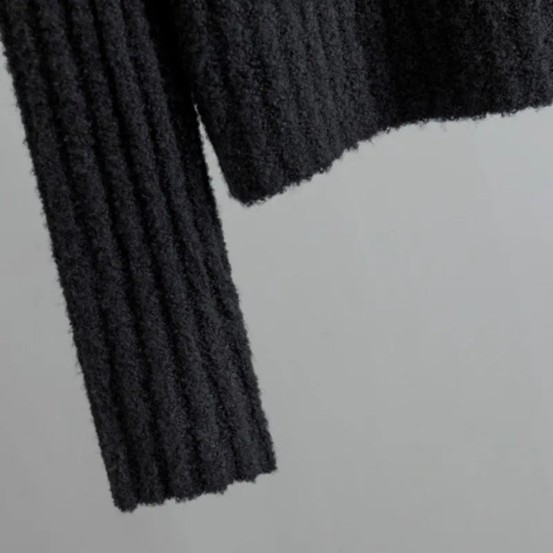 Early Spring Round Neck Pullover Rib Yarn Wool Knitted Slim Minimalist Sweater for Women