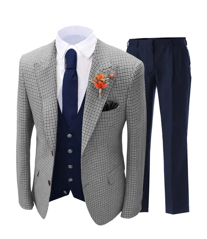 Slim Suit Casual Plaid Striped Suit Men's Suit Three-piece Set Wedding Suits for Men