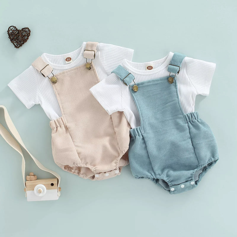 Newborn Infant Baby Boys Clothes Set Short Sleeve T-shirt Overalls Corduroy Shorts Outfits Summer Costumes