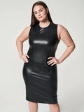 Women Leather Tank Dress Sleeveless Straight Knee-Length Clothing