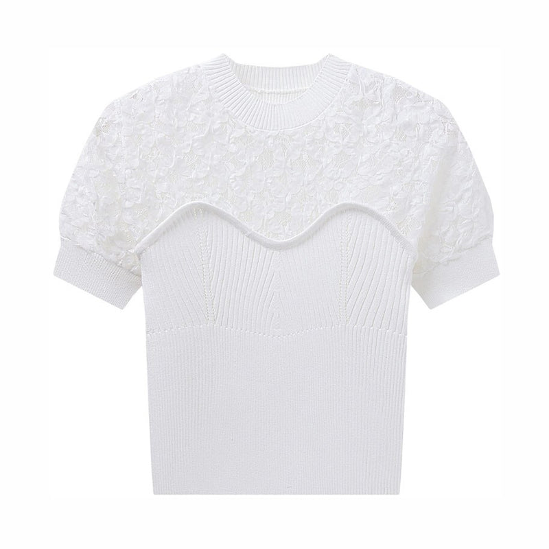 Elegant Lace Crochet Hollow T-shirt Women Thin Knitted Summer Casual All Match