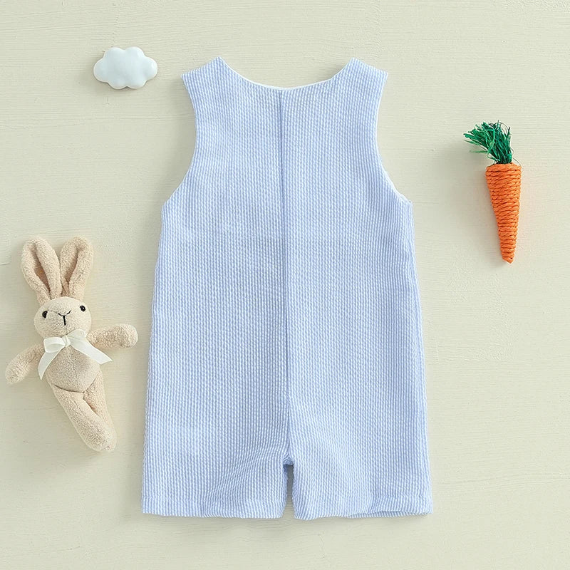 Infant Easter Romper Adorable Sleeveless Jumpsuit with Embroidered Rabbit Design