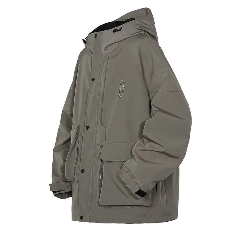 Men Jacket Windbreaker Autumn Hip Hop Multiple Pockets Tactical Coats Loose Cargo Jackets