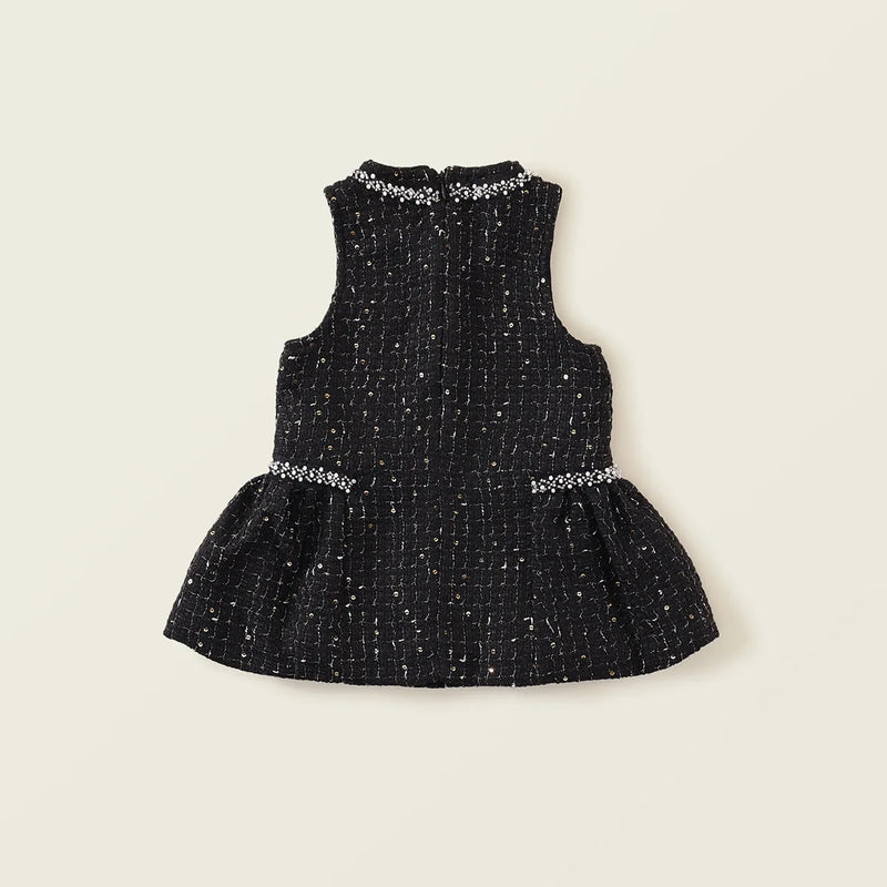 Autumn Girls Coarse Tweed Sleeveless Vest Dress Winter Baby Black Elegant Dress Kids Dresses for Girls