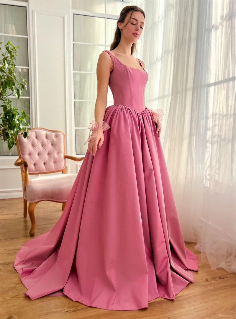 Pink Dresses Elegant Sleeveless Evening Dress Floor-length Lace-up Back