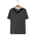 Women T-Shirt Summer Short Sleeve Stripe Knit Tops Loose Tees Oversized Curve Clothes