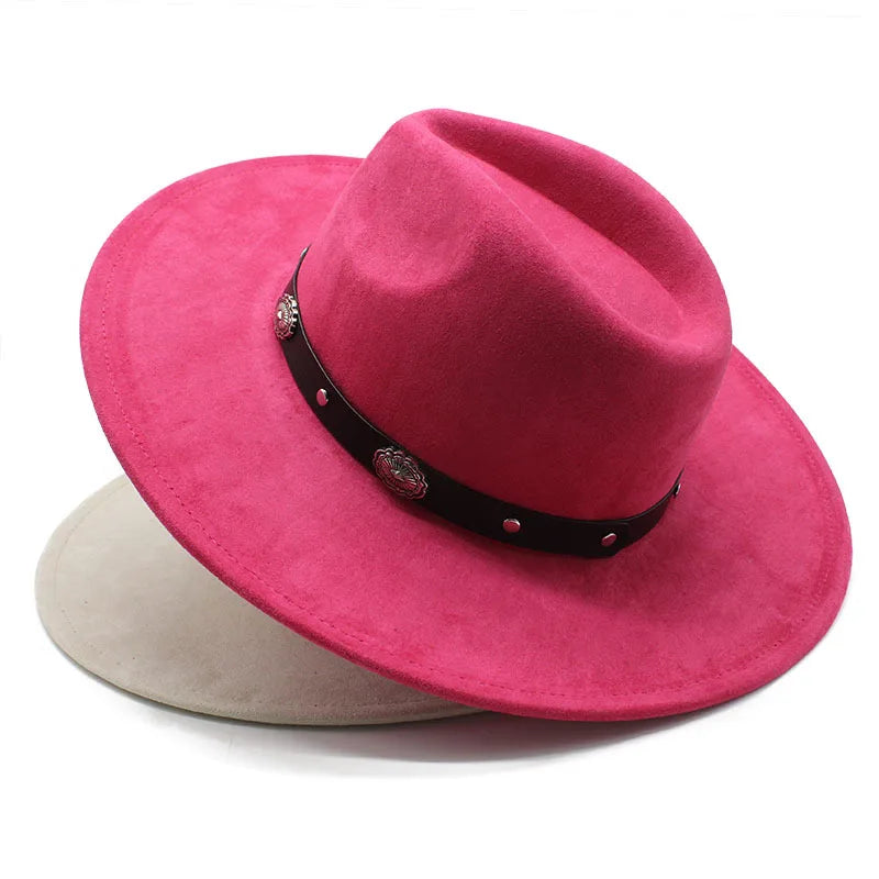 Vintage Fedoras Hats 9.5cm Wide Brim Women Men Panama Trilby Formal Party Cap