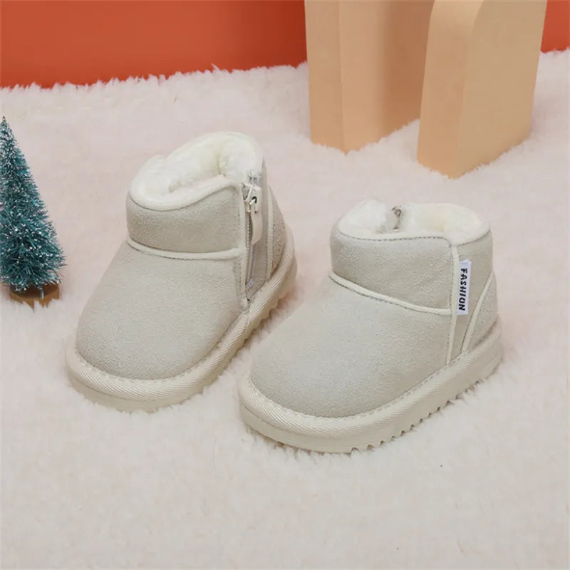 Winter Baby Snow Boots Leather Warm Plush Infant Shoes Zip Side Soft Sole Toddler Boys Girls Boots