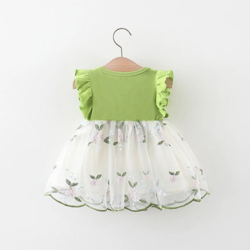 Girl's dress summer baby girl with patchwork mesh flower embroidery princess dress