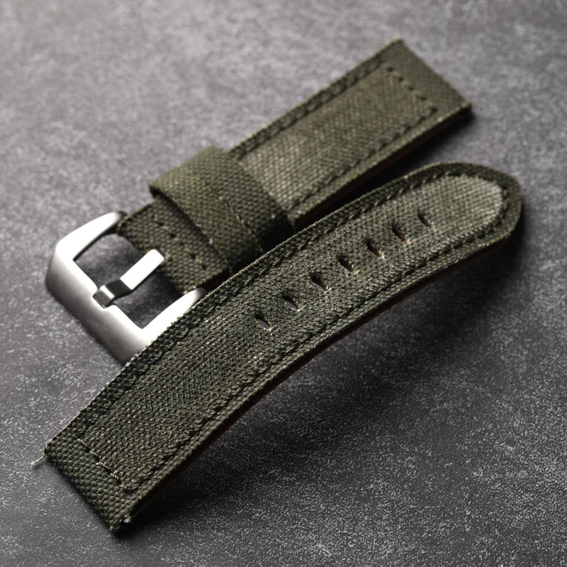 Hand-Fitted Leather Made Old Ground Canvas Watchband Thickened For Men