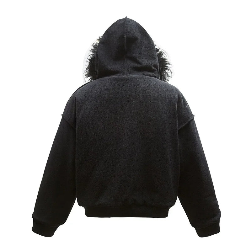 Wool Hooded Padded Jacket Men Clothing Street Wear Fur Hood Warm Thick Parka