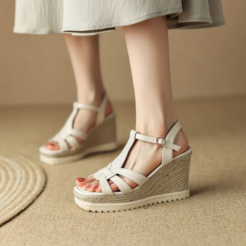 Platforms Women Sandals Wedge High Heel Genuine Leather Style Casual Outdoor Shoes Woman Summer