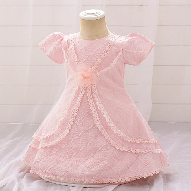 Toddler Pink Baptism Baby Girl Dresses Tulle Wedding Gown Bow Princess Prom Dress for Kids Bridesmaid