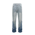 Blue Flame Patchwork Baggy Men Jeans Pants Casual Denim Trousers