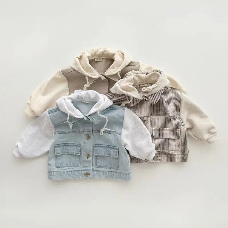 Autumn Baby Hooded Coat Children Casual Denim Coat Boys Hoodie Infant Girls Striped Outerwear Kids Clothes