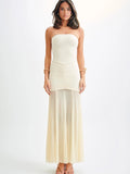 Off Shoulder Ruched Women Dress Apricot Backless Evening Dress Summer Elegant