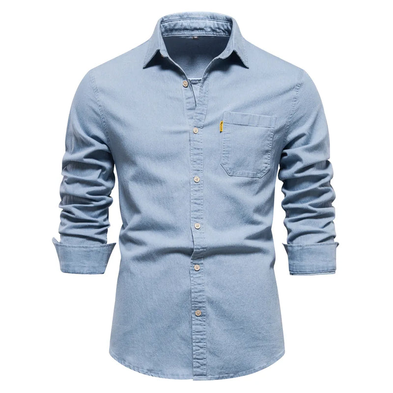 Autumn Cotton Men's Denim Shirt Solid Single Pocket Casual Long Sleeve Shirt Autumn Jeans Shirt for Men